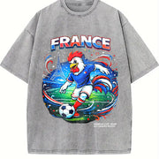 France Rooster Eiffel Tower Football Sleeveless Tank Vintage Washed T-Shirt in Gray