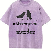 Bird Attempted Murder Crow Vintage Washed T-Shirt in Purple