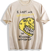 I Lost My Cheeseginity In Kenosha Wisconsin Cartoon vintage washed oversized T-shirt in Beige