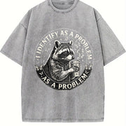 I Identify as a Problem Raccoon Vintage Washed T-Shirt in Gray