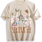 YHWH Yahweh Floral Christian Vintage Washed T-Shirt in Beige