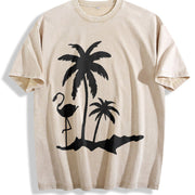 Tropical Palm Tree Tank Vintage Washed T-Shirt in Beige