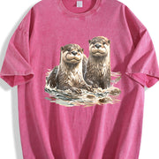 Two River Otters Wilderness 90s Vintage Washed T-Shirt in Red