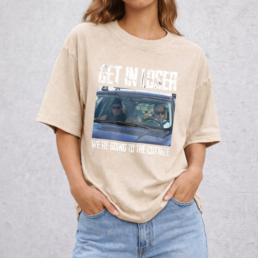 Get In Loser We're Going To The Cottage vintage washed oversized T-shirt in Beige