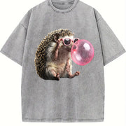 Grunge Vibes for Urban Explorers: Hedgehog in Pink Shades Vintage Washed T-Shirt in Gray