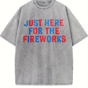 Just Here for the Fireworks Vintage Washed T-Shirt in Gray