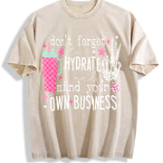 Acid-wash Batik with Snowflake- and Geometric Letter 'M' Vintage Washed T-Shirt in Beige
