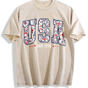 Floral USA American Girl USA Est 1776 vintage washed oversized T-shirt in Beige