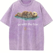 Cute Sea Otter Go with the Flow National Geographic Boxy Vintage Washed T-Shirt in Purple