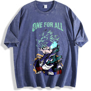 Izuku Midoriya One For All My Hero Academia Season 8 vintage washed oversized T-shirt in Blue
