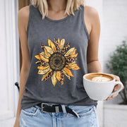 Sunflower Leopard Crew-neck Sleeveless Vest Outdoor Women's Color Cotton Tank Top in Gray