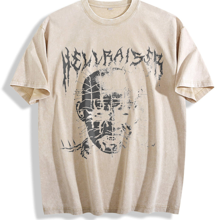 Hellraiser Horror Tank Vintage Washed T-Shirt in Beige