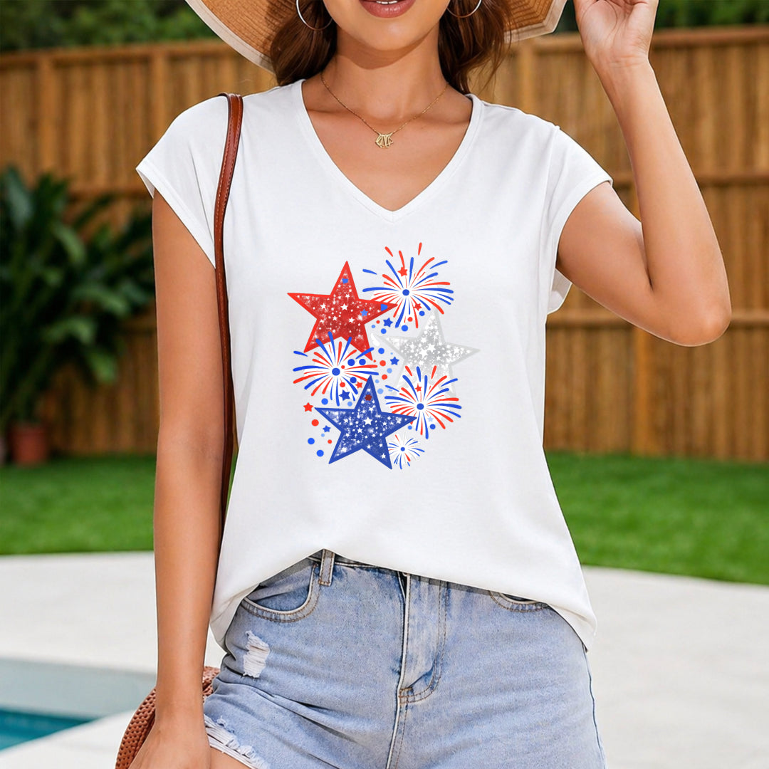 Tank a Red Blue Star Fireworks Women's Color Cotton Tank Top in White