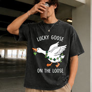 St Patricks Day Goose Vintage Washed T-Shirt in Black