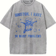 Raccoon in Space Retro 90s Vintage Washed T-Shirt in Gray