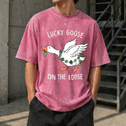 St Patricks Day Goose Vintage Washed T-Shirt in Red