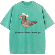 Shenanigans Pigeon Cowboy Pigeon : Western Bird Lover vintage washed oversized T-shirt in Blue