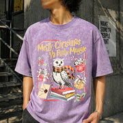 Merry Christmas Ya Filthy Retro Wizard Holiday Wizard Vintage Washed T-Shirt in Purple