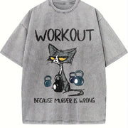 Animal Workout Fitness Suspended Pot Cat 1pc Vintage Washed T-Shirt in Gray