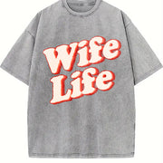 Wife Life Vintage Washed T-Shirt in Gray