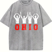 Ohio State Pride Ohioan with Bold Red Letters Vintage Washed T-Shirt in Gray