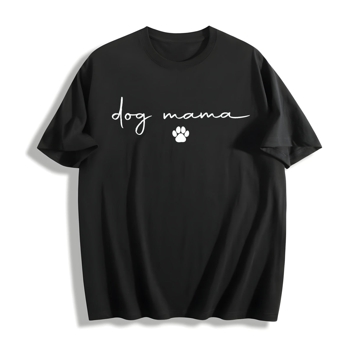 Dog Mama Paw Dog Mom Cotton T-Shirt in Black