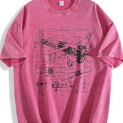 Retro Historical Plane 90s Nostalgic Plane Vintage Washed T-Shirt in Red
