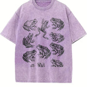 Frogs 90s Tattoo Retro ® Y2k Amphibian Vintage Washed T-Shirt in Purple