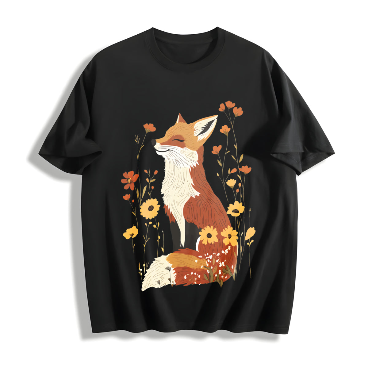 Fox Fashionable Cotton T-Shirt in Black