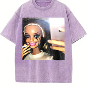 Glam Doll Selfie Vintage Washed T-Shirt in Purple