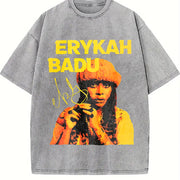 Erykah Badu Retro Portrait Vintage Washed T-Shirt in Gray