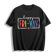 Ladies' a Round-neck Short-sleeve with 'Friyay' Cotton T-Shirt in Black