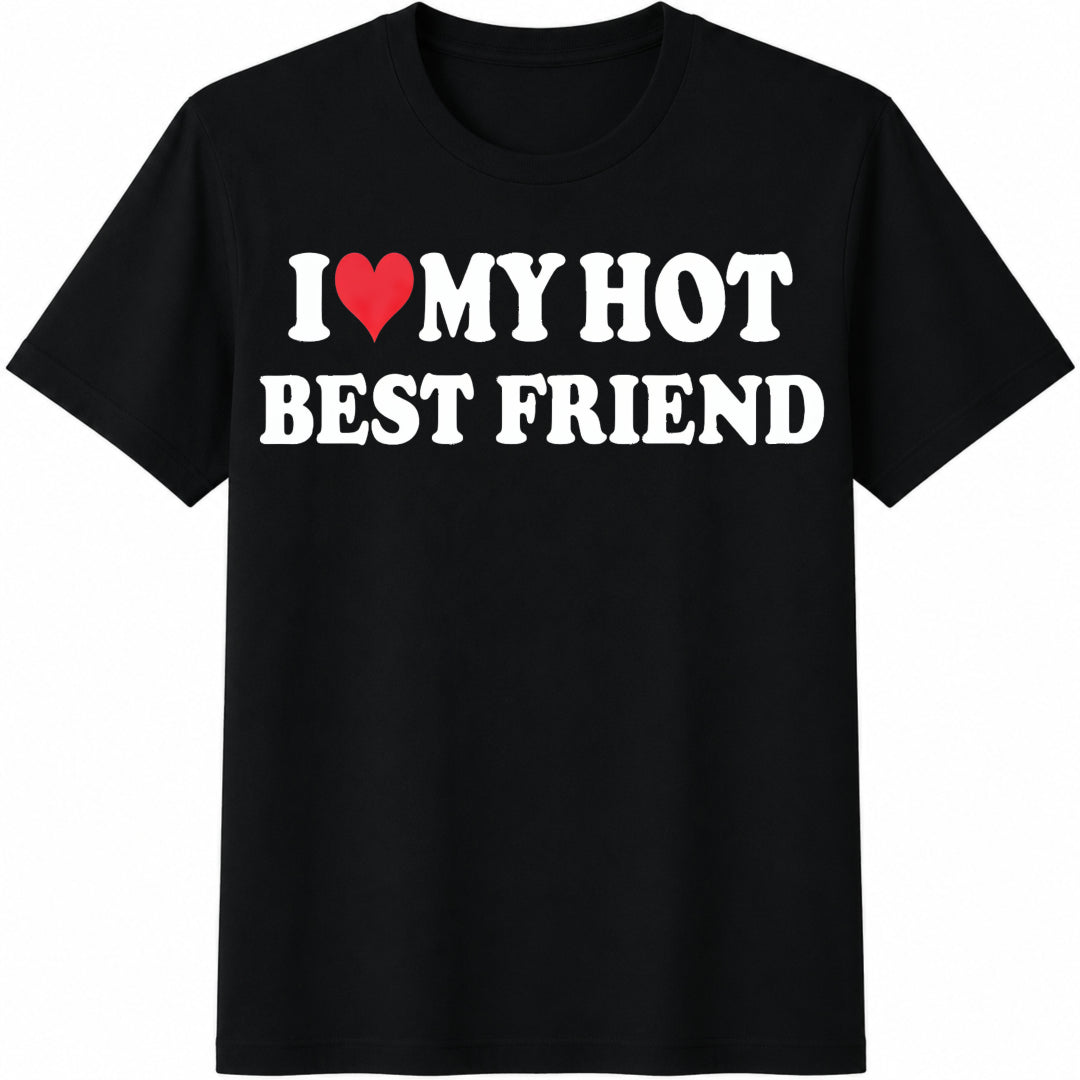 I Love My Best Friend Cotton T-Shirt in Black