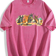 Farm Horse Western Country Vintage Washed T-Shirt in Red