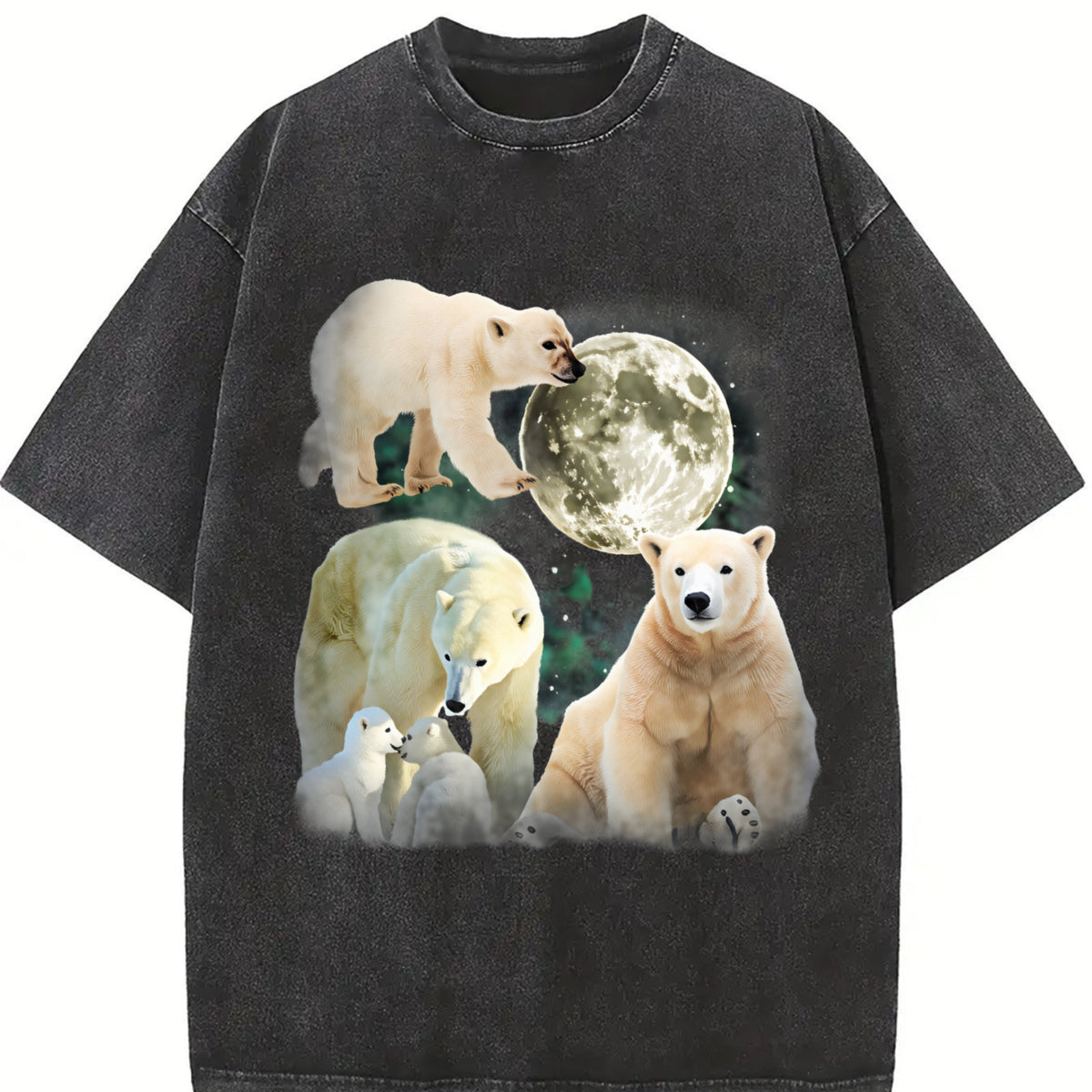 Polar Bears Mystical Vintage Washed T-Shirt in Black
