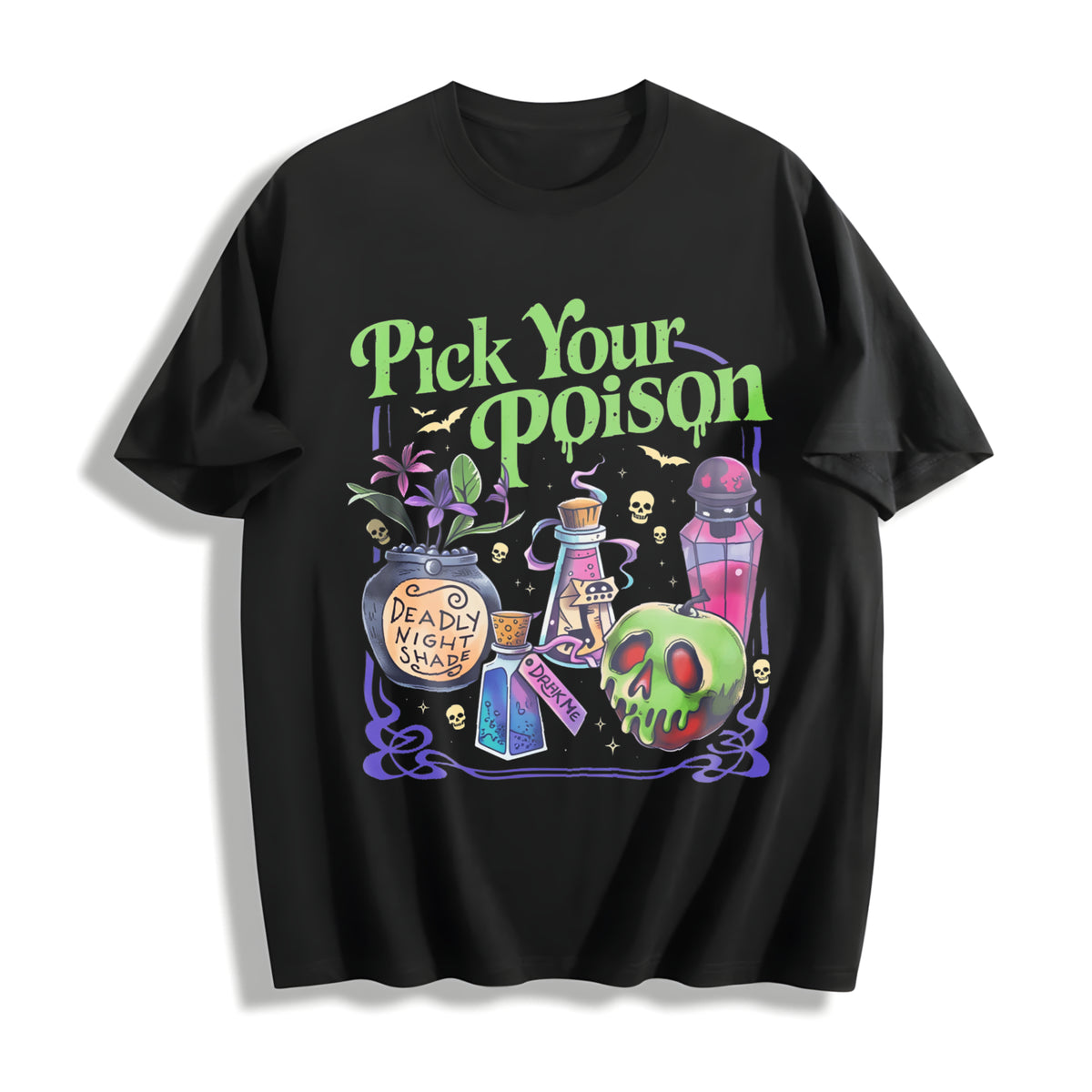 Pick Your Poison Bottles Cotton T-Shirt in Black