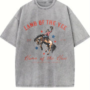 4th of July USA Fourth of July Yee Haw Cowboy Western 4th Vintage Washed T-Shirt in Gray
