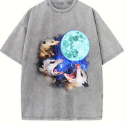 Three Possums Howling at Moon Vinatge Vintage Washed T-Shirt in Gray