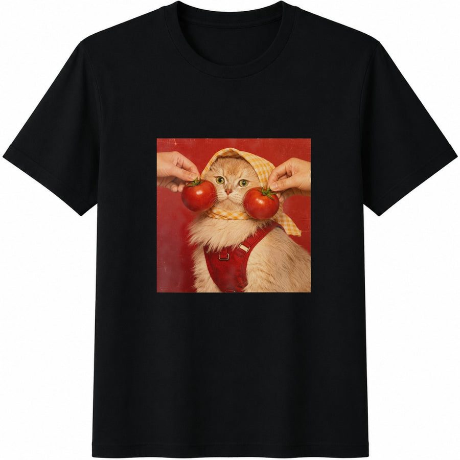 Cat Tomato Kitty Cotton T-Shirt in Black