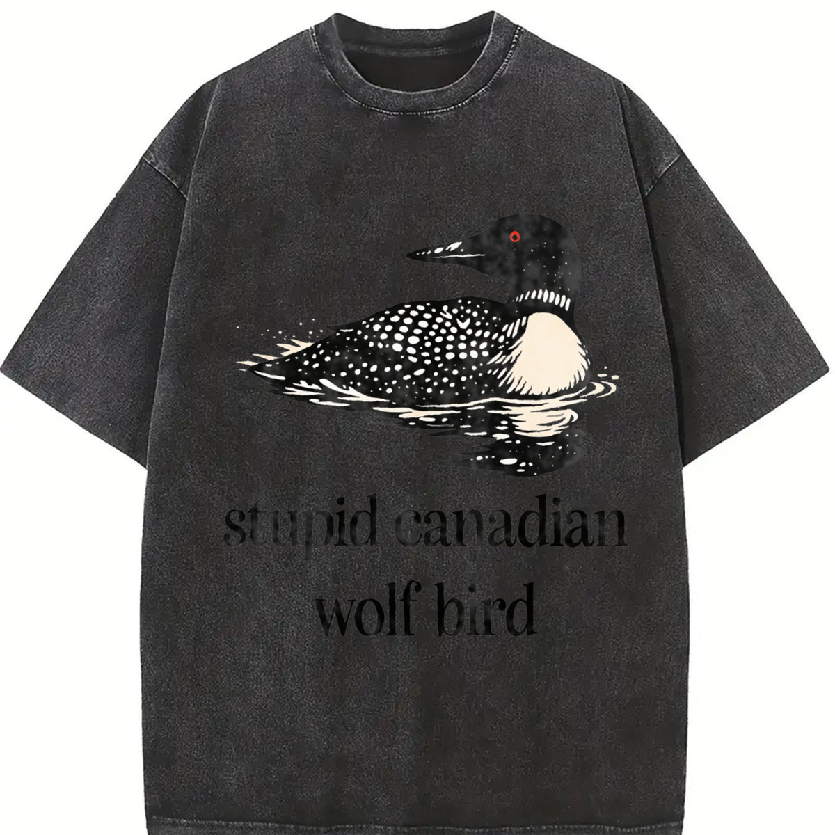 Stupid Canadian Wolf Bird Vintage Washed T-Shirt in Black