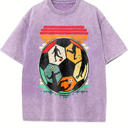 Soccer Player Collage Ball Vintage Washed T-Shirt in Purple