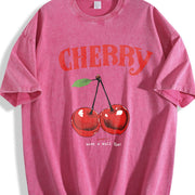 T-shirtplus Size - Pink Cherry Loose Travel ( ) Vintage Washed T-Shirt in Red