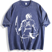 Tengen Anime V2 Fit with Bold Front and Back Demon Slayer vintage washed oversized T-shirt in Blue