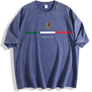 Mexican Flag Celebratory and Machine Washability vintage washed oversized T-shirt in Blue