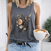 Dark Floral Bouquet Women's Color Cotton Tank Top in Gray