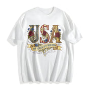 Retro USA 250: Floral Patriotic Independence Day Cotton T-Shirt in White