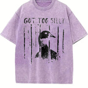 Unhinged Goose Got Too Silly Jail Meme Boxy DTG Vintage Washed T-Shirt in Purple