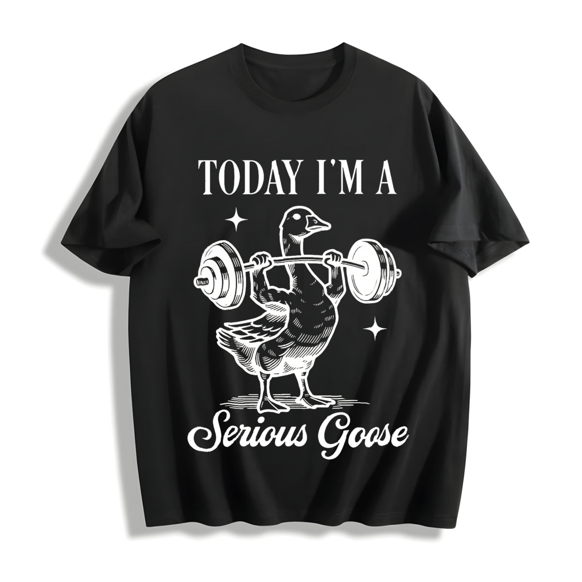 Today I Am Serious Goose Cotton T-Shirt in Black