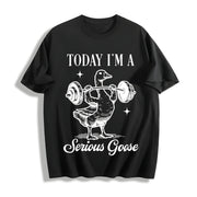 Today I Am Serious Goose Cotton T-Shirt in Black