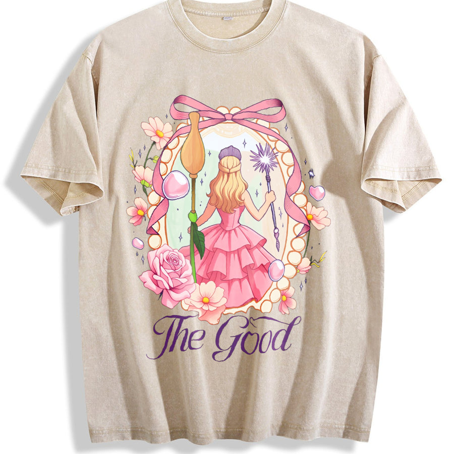 Wicked Change For Good Coquette Wicked Friendship vintage washed oversized T-shirt in Beige